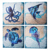 Beach Dark Blue Ocean Animal Angelfish Sea Turtle Octopus Jellyfish Canvas Art - 16" x 16"